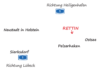 N e u s t a d t i n H ol s t e i n R i c ht u n g H e ili ge n h a f e n R i c ht u n g L ü b e c k P elze r haken Ostsee RE T TIN Sie r ksdo r f